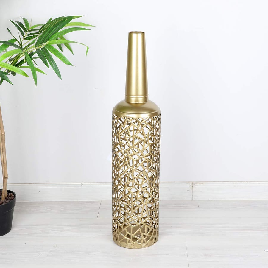 Golden metal vase, height 79 cm