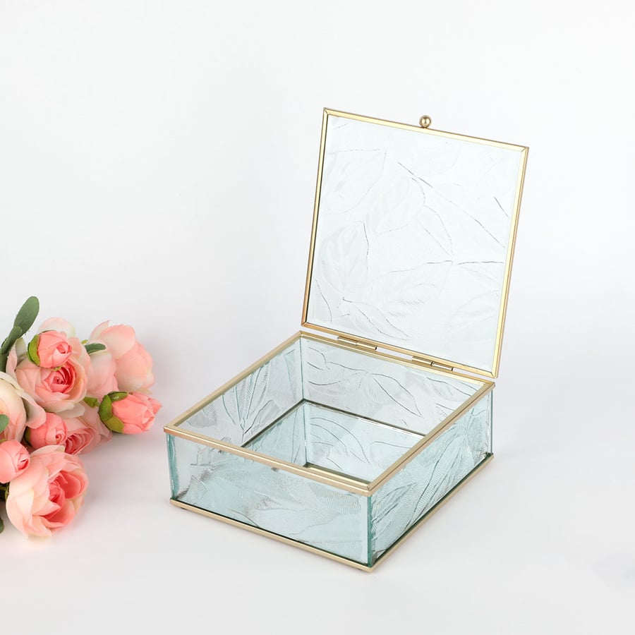 Transparent glass box with gold edges 15*6 cm