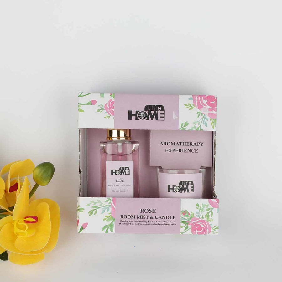 طقم معطر مع شمعةبكاس  برائحة الورد