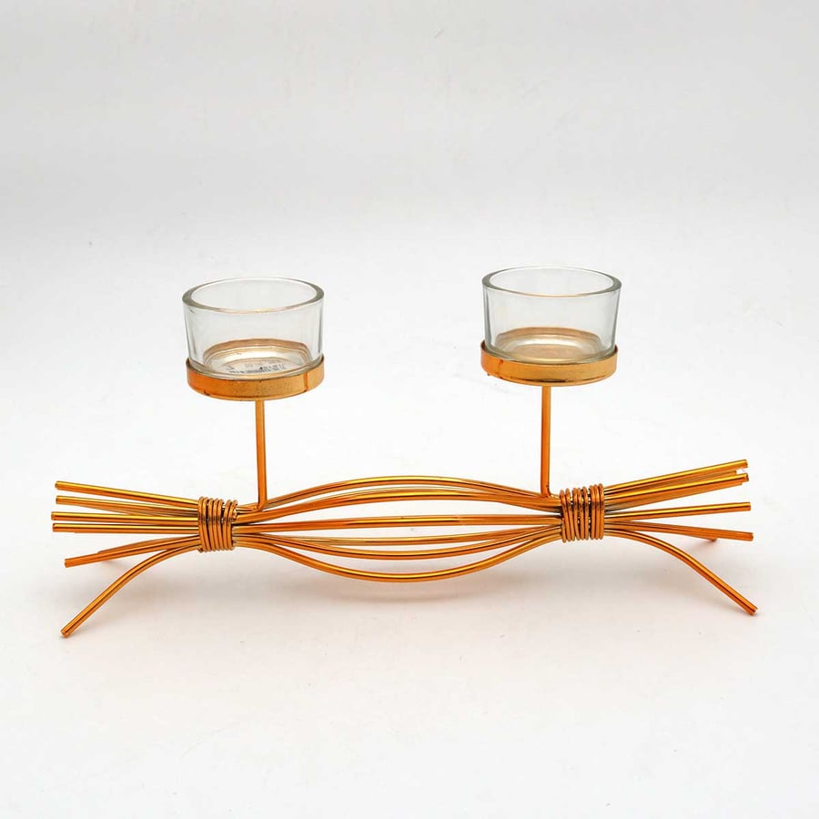 Golden rectangular candle holder 27*10 cm