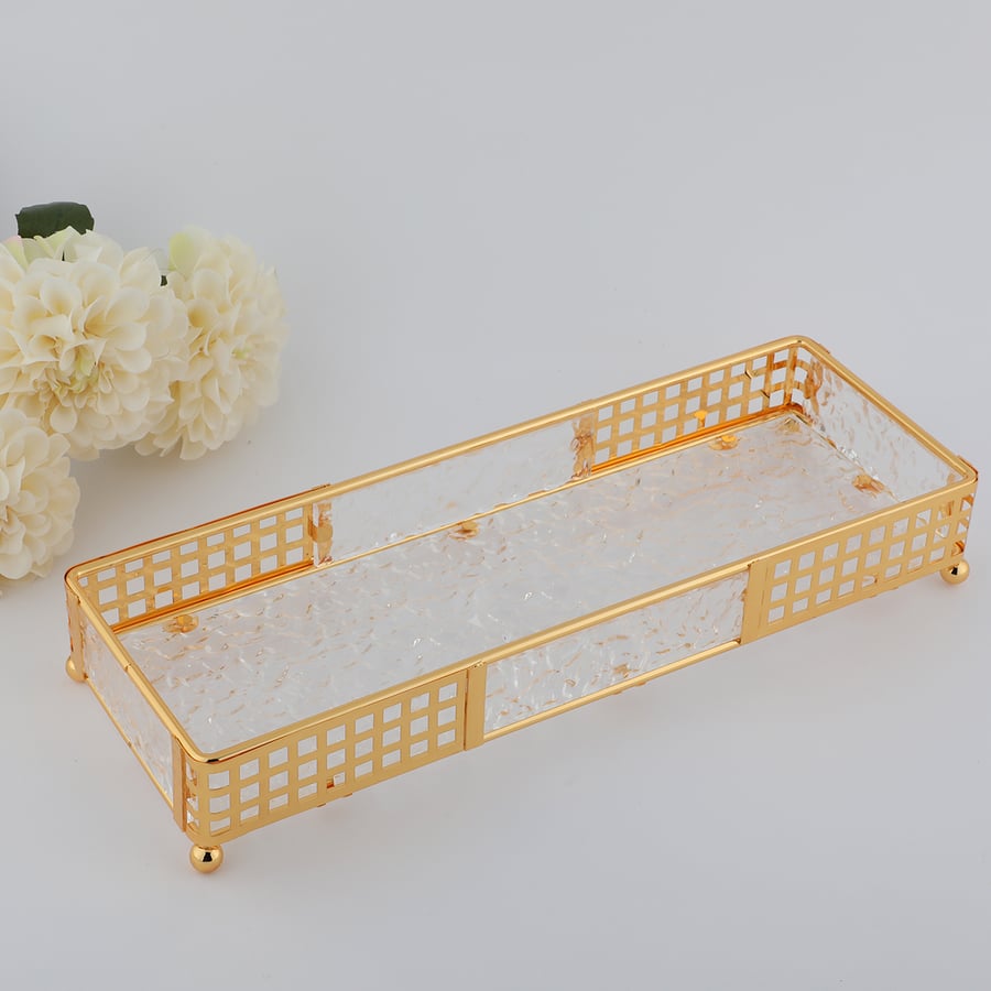 Transparent rectangular coaster with gold, size 35*12 cm