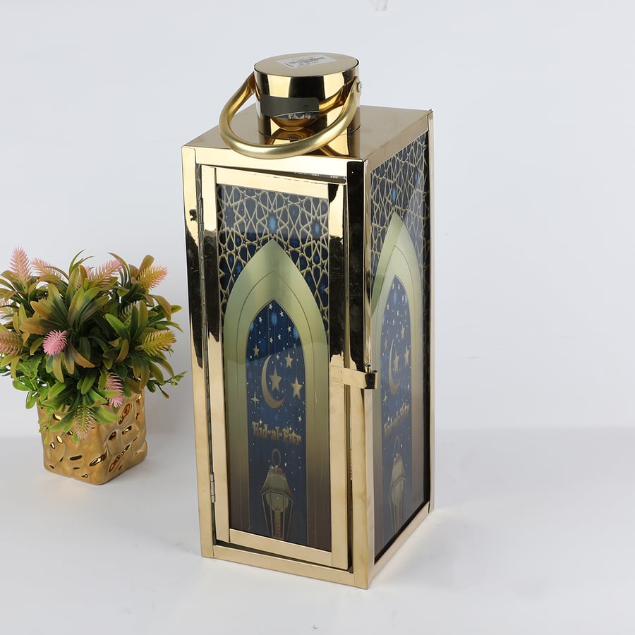 فانوس رمضان زجاج مع حديد شمع ارتفاع39سم