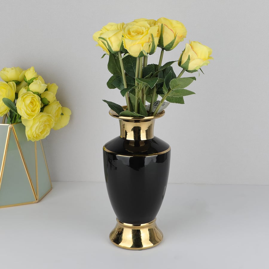 Black ceramic vase with gold, height 25 cm