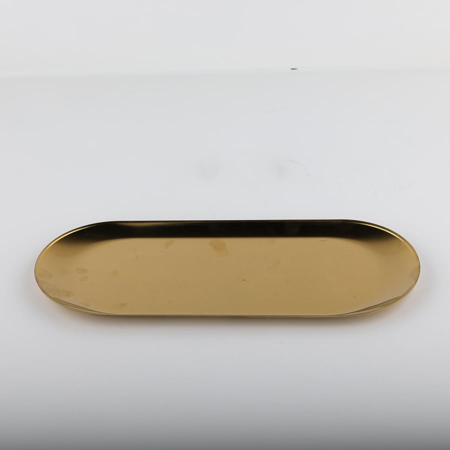 صحن حلا  مستطيل استيل ذهبي  مقاس 12*30سم