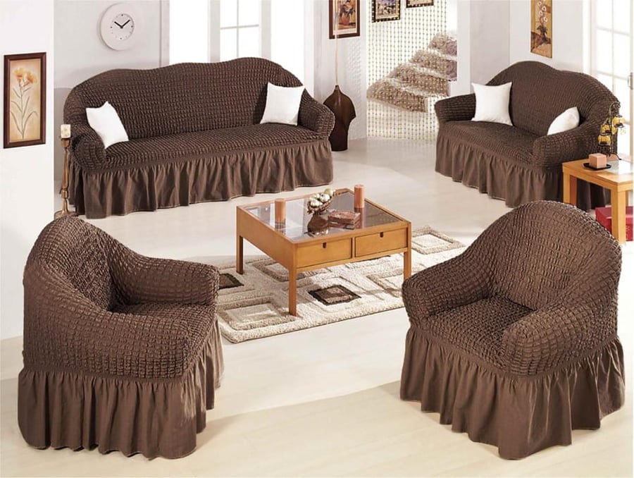 Brown color sofa cover set 4 pieces