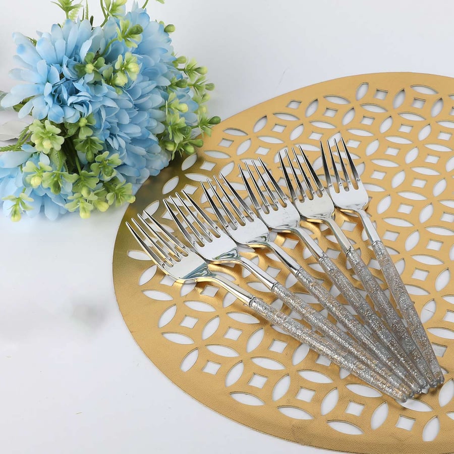 شوك فضي  6 حبات بمقبض بلاستيك مقوى