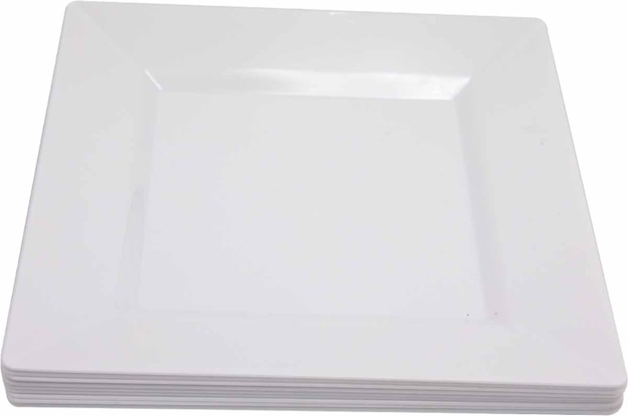 White reinforced plastic square plates, multi-purpose, 20.2 cm, 6 plates