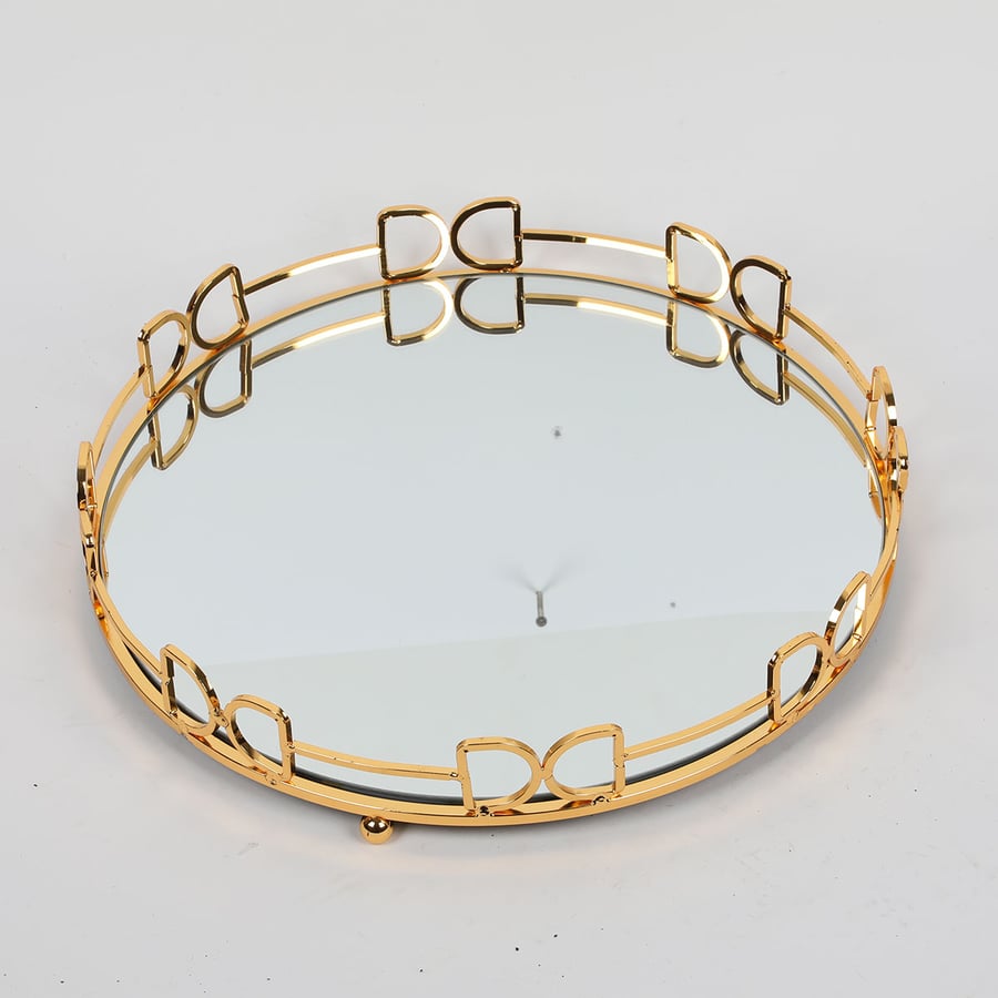 Round golden mirror tray, 35 cm size