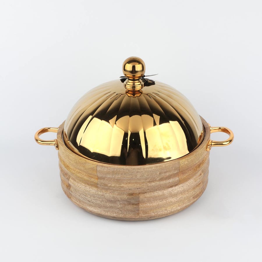 Wooden food container with steel and gold lid 3 liters