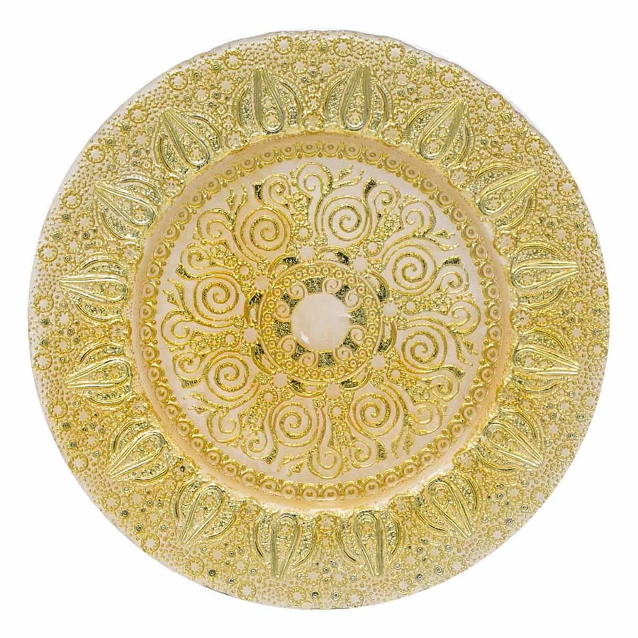 Round glass dish, golden, 33 cm size