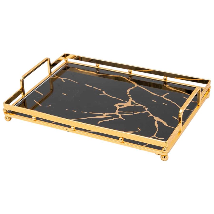 Golden marble-like glass serving tray 30*20 cm
