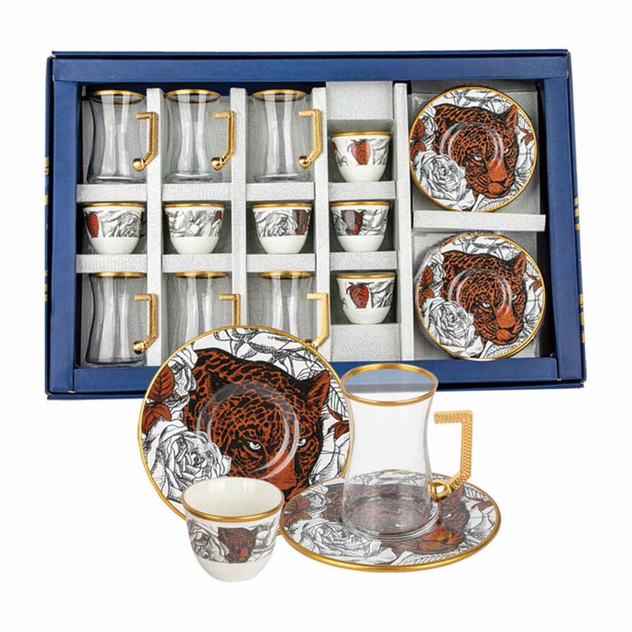 Turkish tea and coffee set, 6 cups, 6 mugs, 6 plates