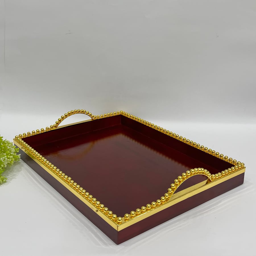 تبسي خشب مستطيل بحواف ذهبي مقاس 40*30سم