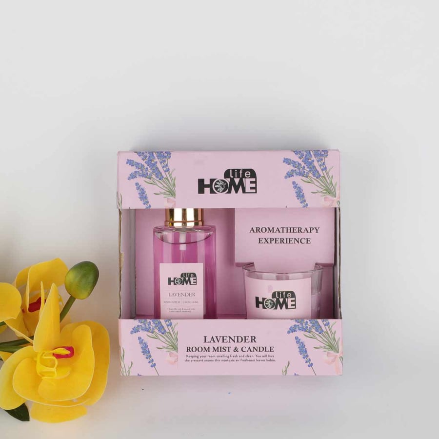 طقم معطر مع شمعةبكاس  برائحة الافندر