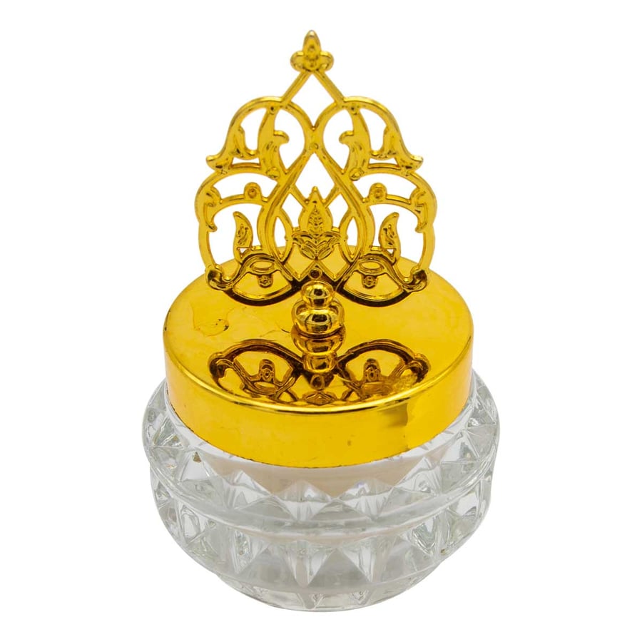 شمع معطر بعلبة زجاج وديكور ذهبي