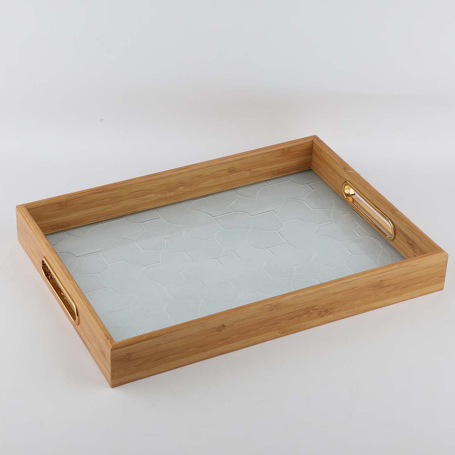Rectangular glass coaster with wooden edges, size 35*25 cm