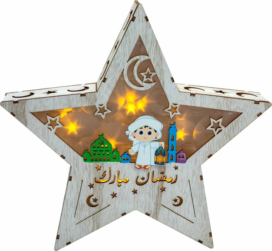 نجمة رمضان LED خشبي كبير بطارية تعليقة 30.4 سم