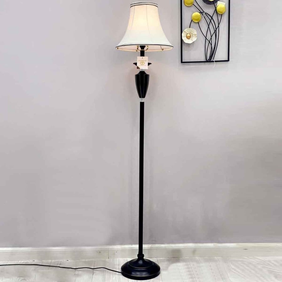 Black lamp abjora with golden copper lines, height 155 cm