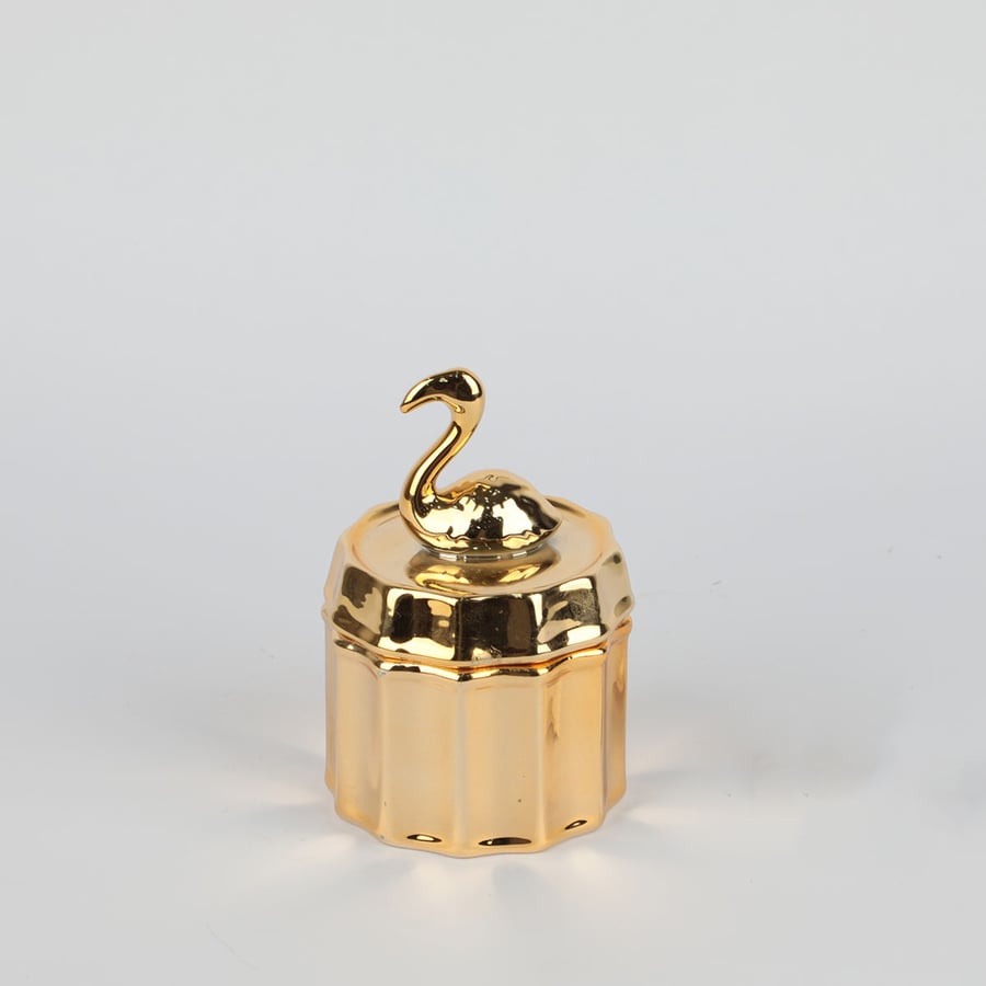 Golden ceramic box with flamingo lid 11*8 cm