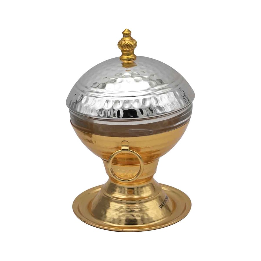Silver steel date palm with gold with cover size 12*12 cm