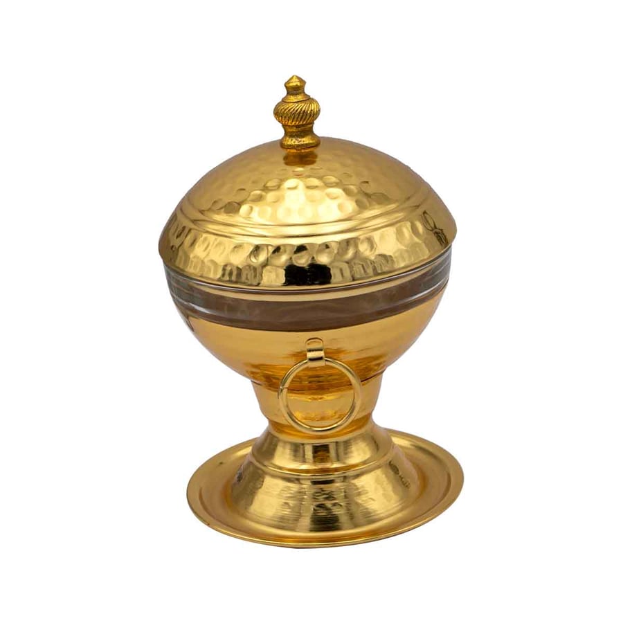 Golden steel date tray with cover, 14*14 cm