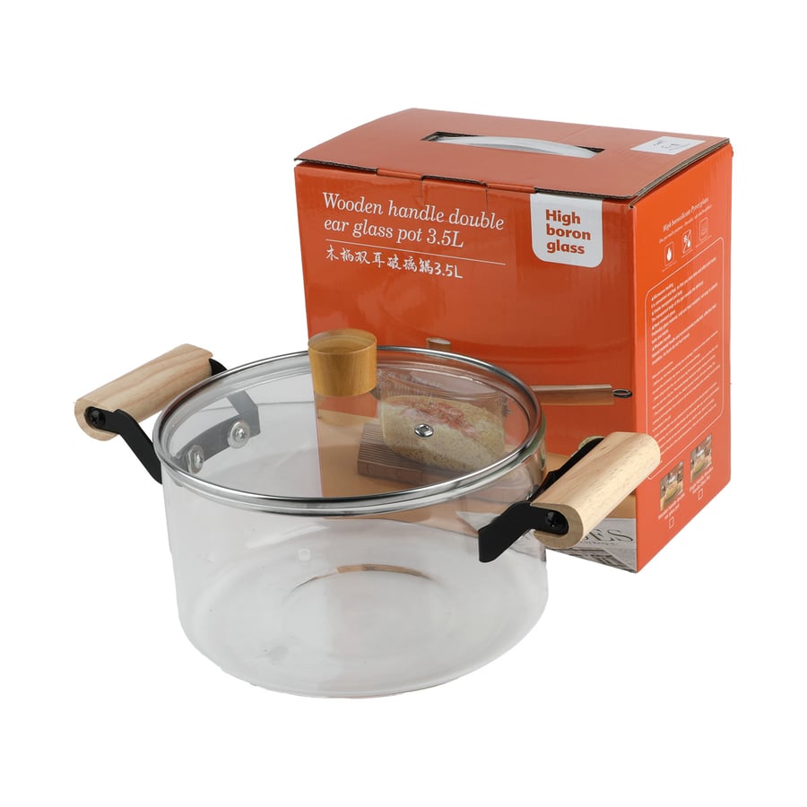 Glass pot with lid and handle 3.5 liters