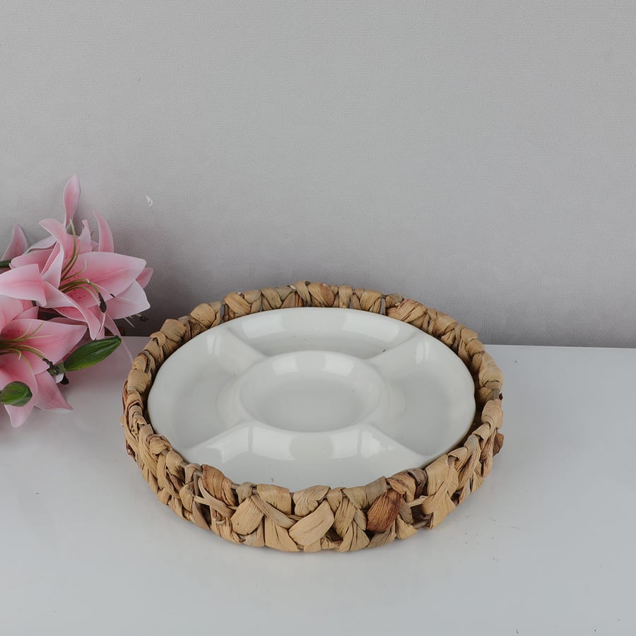 Ceramic nuts tray with wicker, 27cm size
