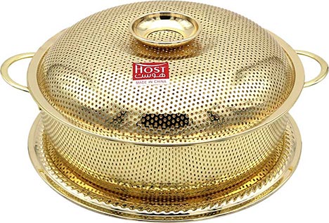 Gold stainless steel tea set with tray