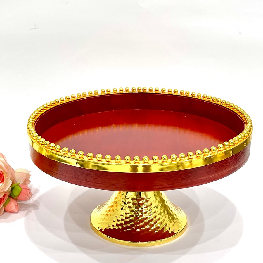 Wooden dessert plate with gold steel base 32*17cm