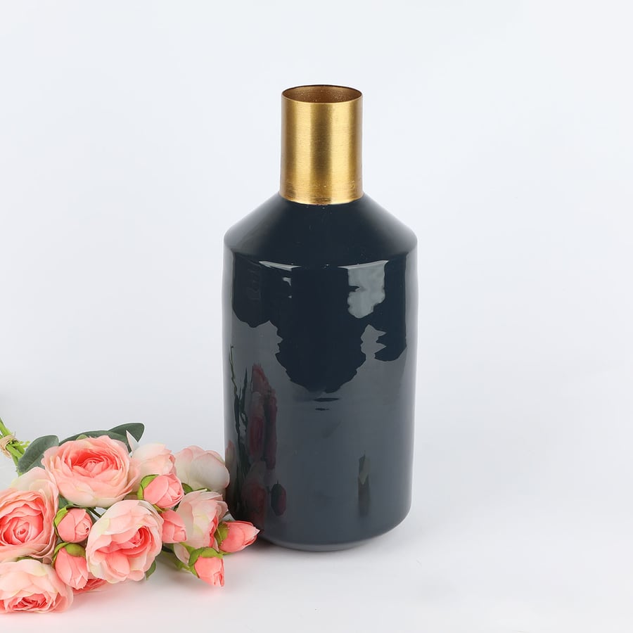 Indian iron vase, navy blue color with gold edges, height 36 cm