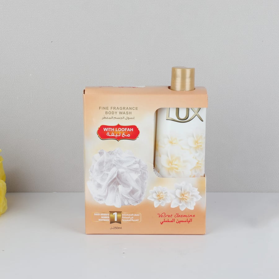 لوكس غسول الجسم المعطر مع ليفة 250مل