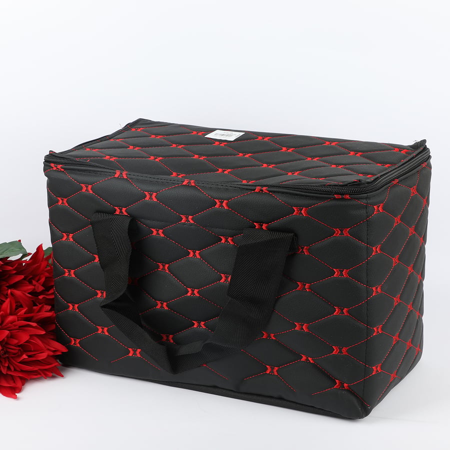 Thermos bag with handle, black color with red, size 46*23 cm