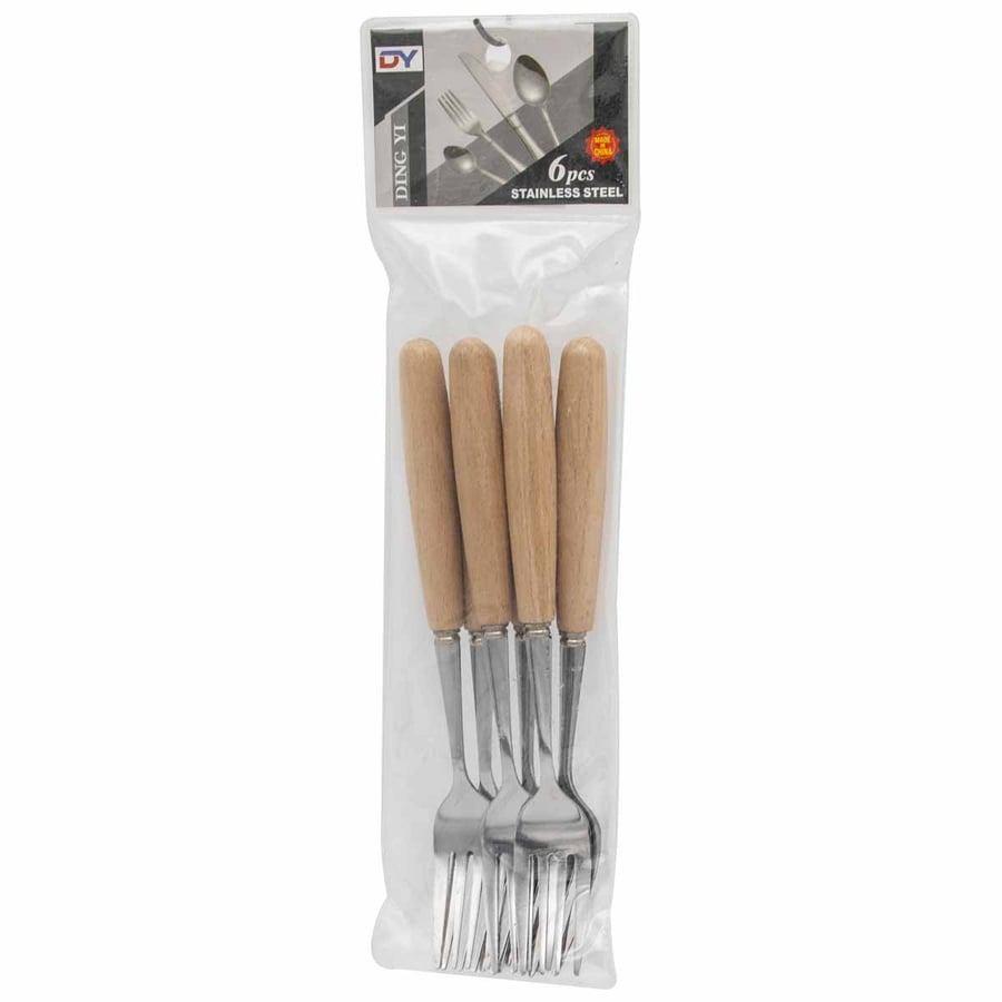 شوك اكل 6 حبات بمقبض خشبي