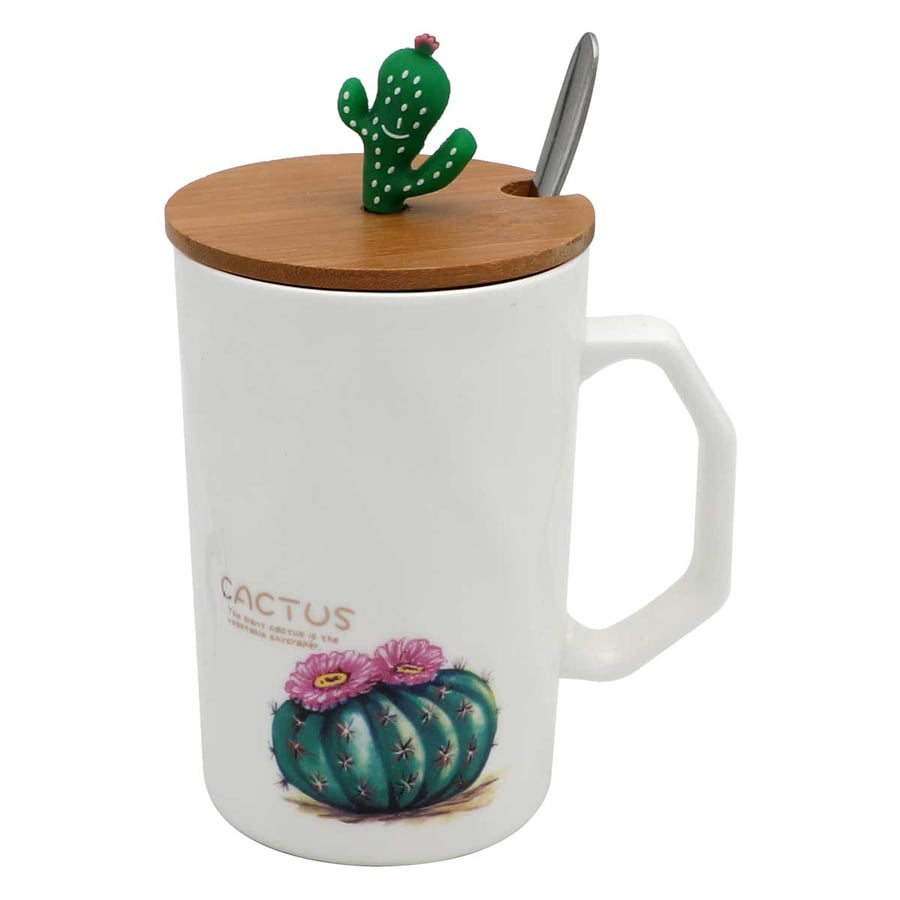 White ceramic mug with engraving + stainless steel spoon
