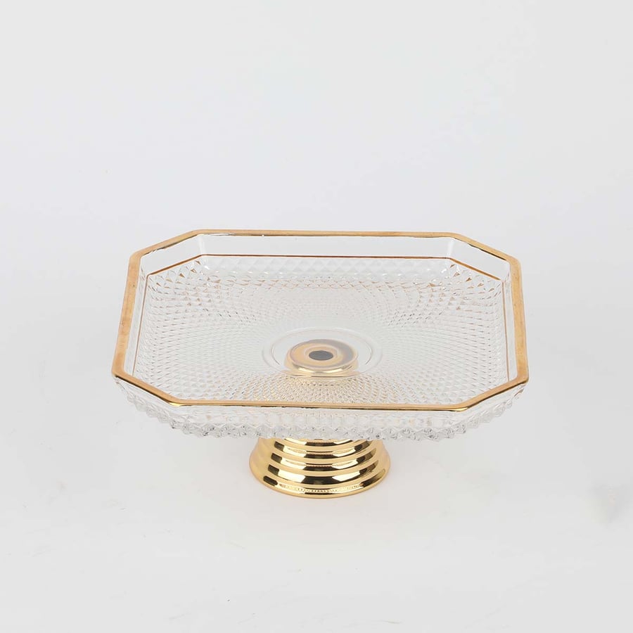 Glass plate with edges and a golden base, square, 17*17 cm.