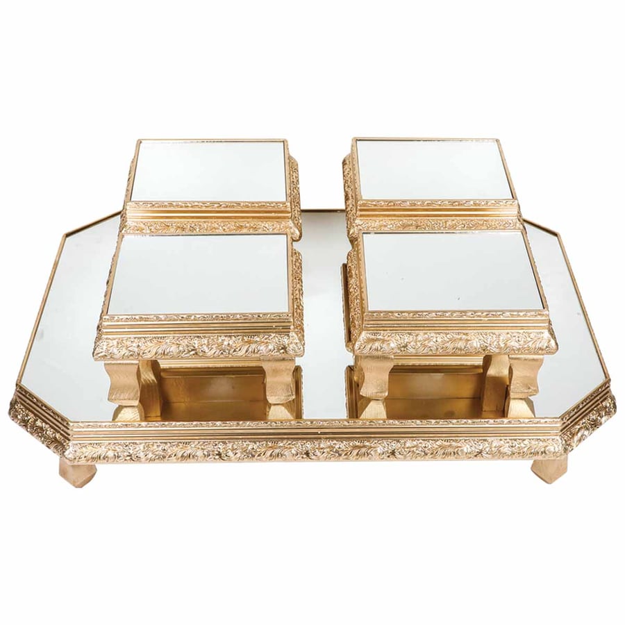 طقم طاولة مستطيل خشب مع مريا ديكور ذهبي1 طاولة 4 خدمة