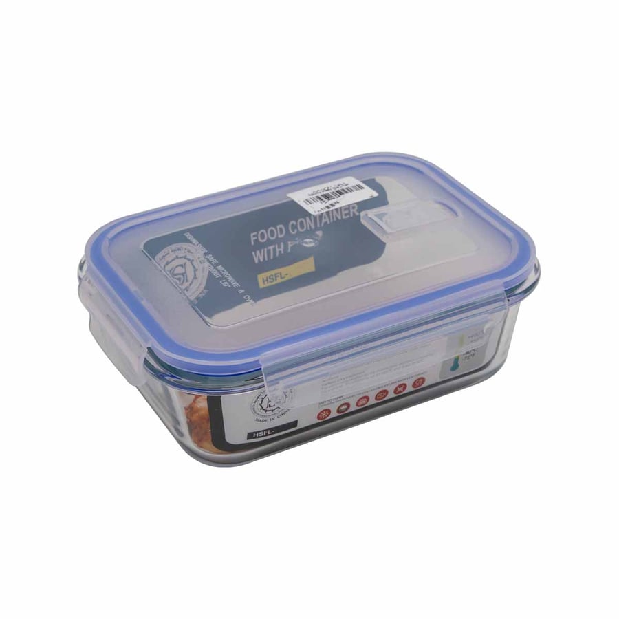 Glass box with plastic lid in a square shape, capacity 0.65L