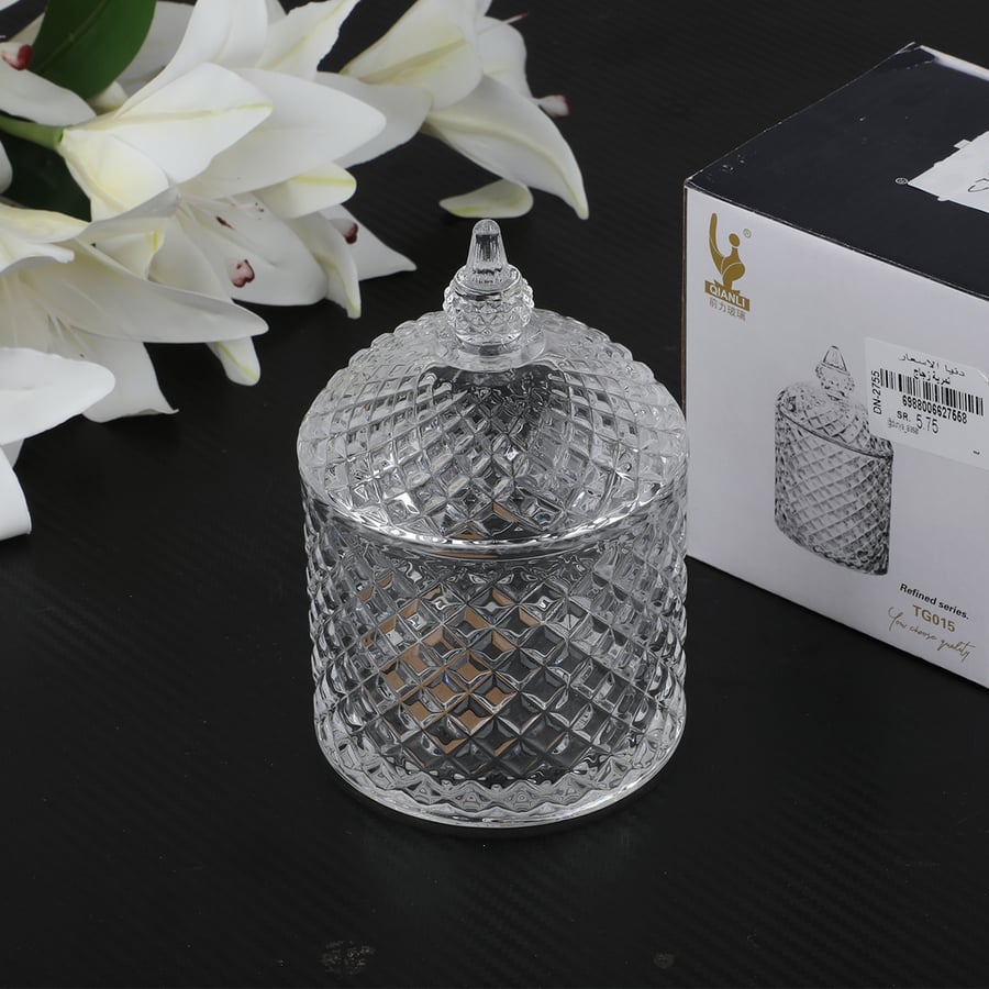 Glass container with lid, size 13*9 cm