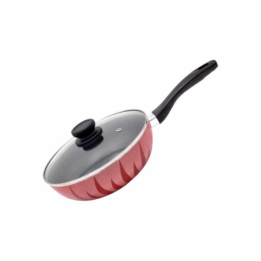 Deep fry pan with glass lid, plastic handle, 24 cm size