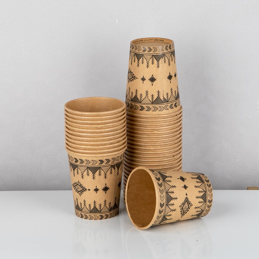 Brown paper cups 8 ounces 36 decorated cups