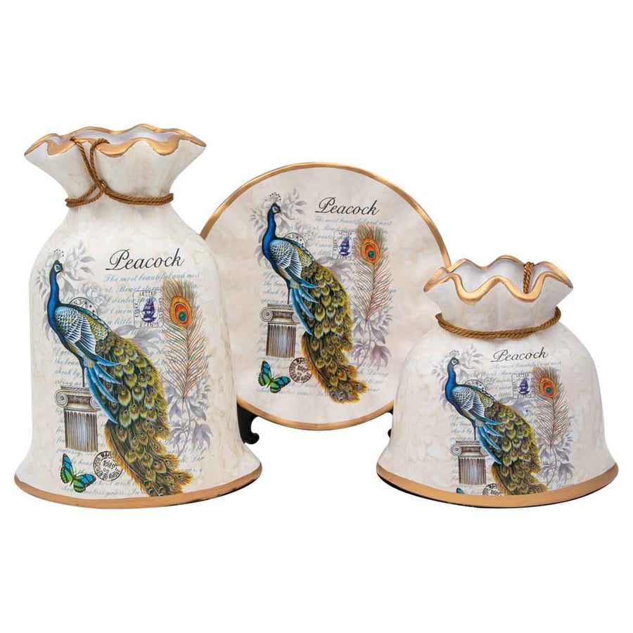 طقم مزهريات سيراميك مع صحن مزخرف 3 قطع
