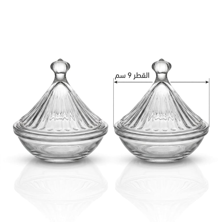 صحن زجاج بغطاء حبتين