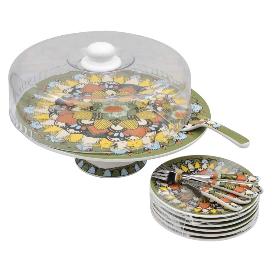 Cake serving plate set with base 14 pieces