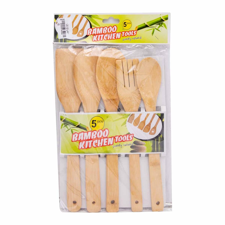 A set of 5 spoons, 12 centimeters in size, wood