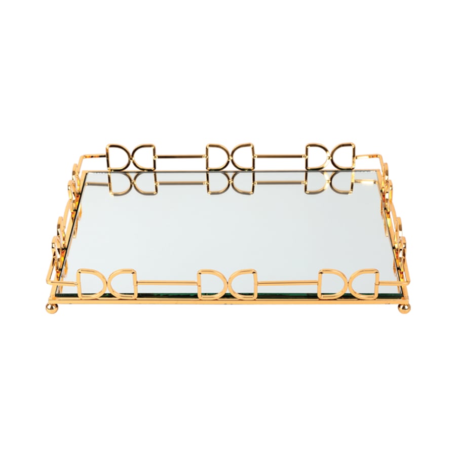 Golden rectangular mirror tray 40*30 cm