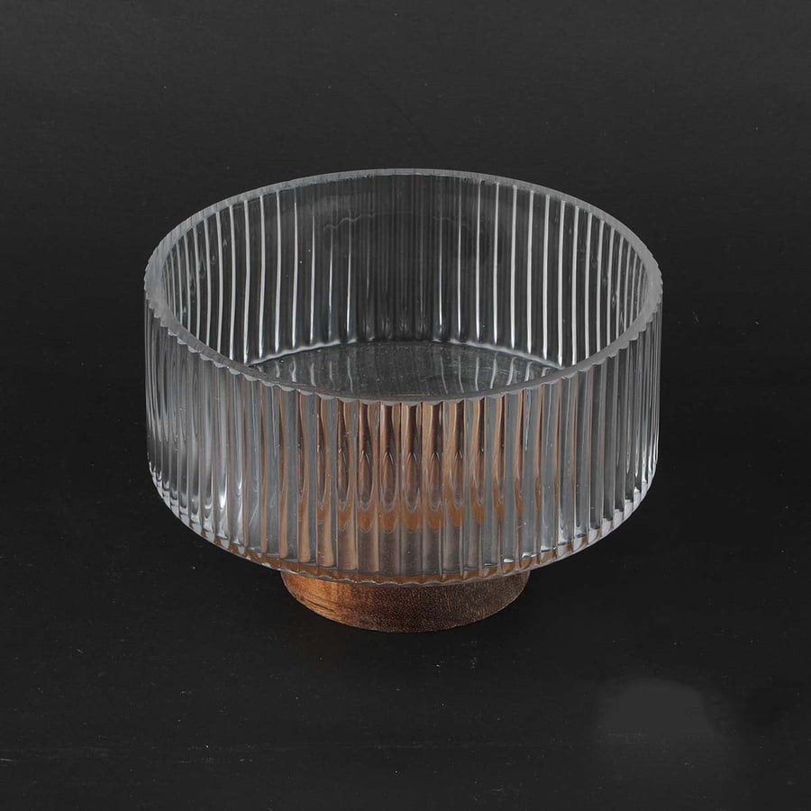Broken glass nuts dish wooden base size 9*15 cm