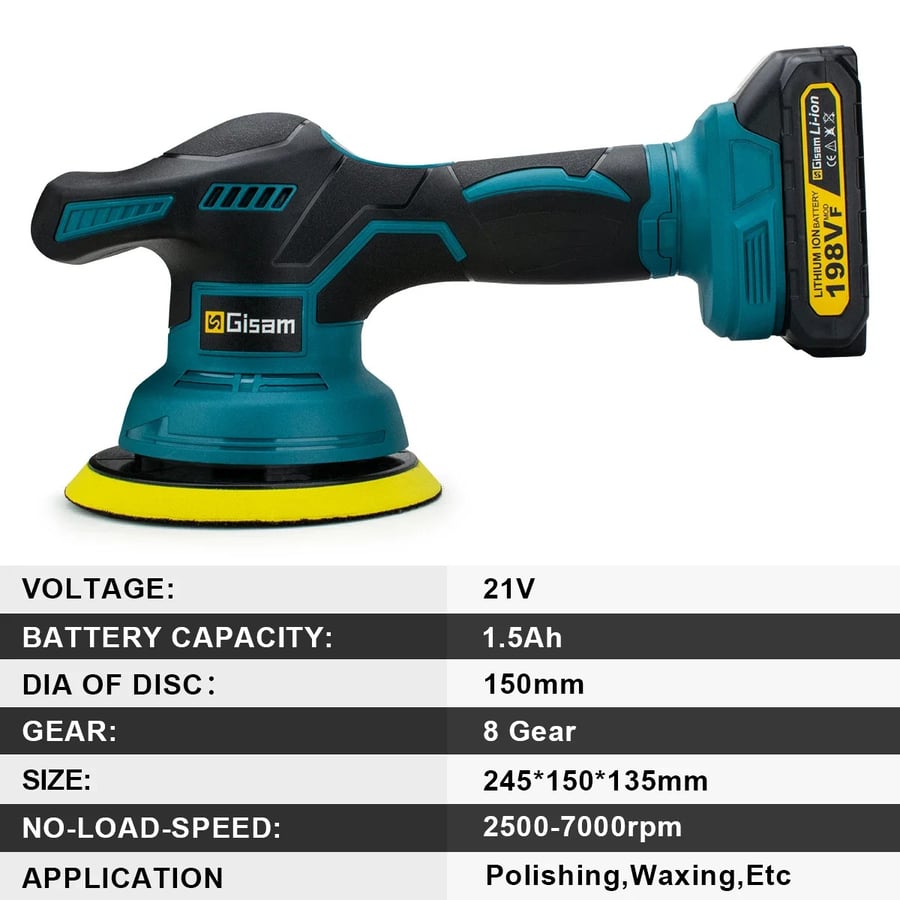 Gisam 8Gear Digital Display Cordless Car Polisher جهاز تلميع السيارات اللاسلكي من Gisam