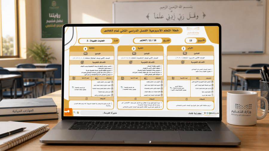 حقيبة الأسبوع (13) كتابة الوصف الأدبي - كفايات 1-2 | قابلة للتعديل بالكامل