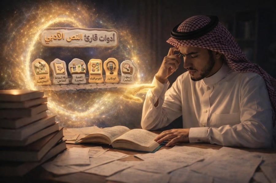 لوحة تفاعلية مبتكرة لدرس أدوات قارئ النص الأدبي
