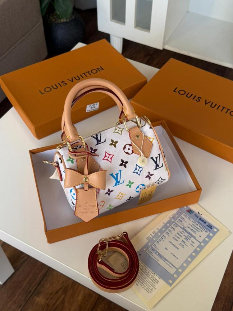 حقيبة Louis Vuitton x Takashi Murakami Nano Speedy البيضاء المزينة بنقشة المونوغرام الملونة